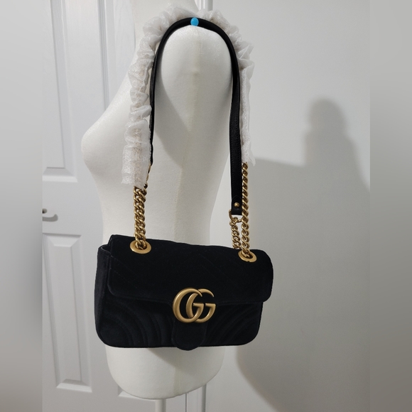 Authentic Gucci Marmont Matelasse Mini Bag Black Velvet Crossbody - Picture 10 of 10